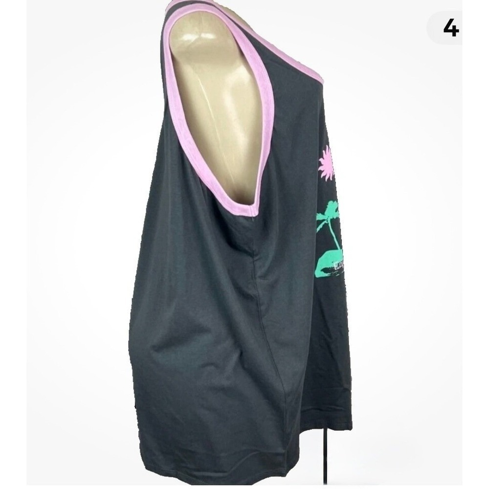 Coca-Cola 5X Gray Pink Flamingo Palm Trees Tropical Graphic Tank Top Scoop Neck - Picture 3 of 7